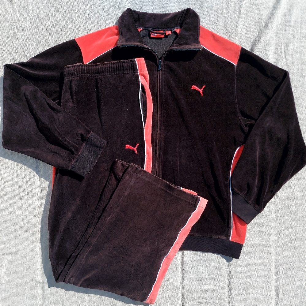 Puma Brown and Red Velour Tracksuit
